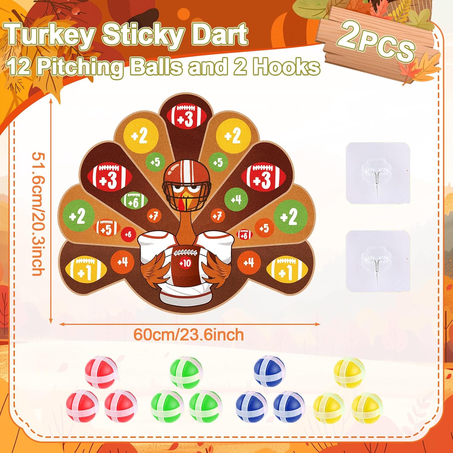 Thanksgiving Football Toss Games Fall Festival Turkey Board Thanksgiving Party Favors With 12 Balls And 2 Hooks Turkey Yard Games For Family Adults Activities Indoor Outdoor Sports Fun Decoration