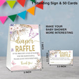 Baby Shower Game Set, 50 Diaper Raffle Tickets With 1 Standing Sign, Boho Butterfly Gender Reveal Party Decorations Supplies - C35