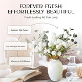Chrysanthemum Flowers Artificial Kiku With Green Eucalyptus – 10 White Faux Pom Pom Mum Stems For Vase, Silk Faux Floral Arrangement For Home Decor And Centerpiece Displays