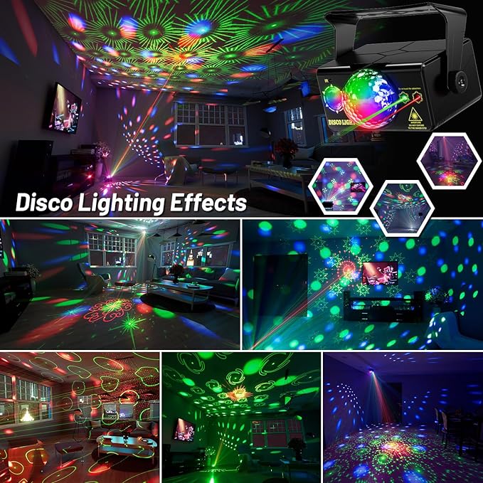 DJ Disco Party Lights LED Stage Strobe Projector with Remote Sound Activated Disco Ball for Home Events