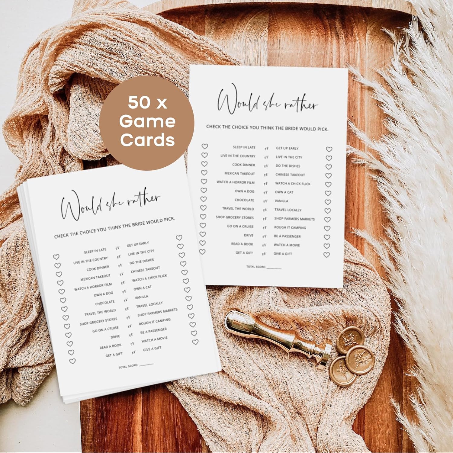 Bridal Shower Games, Would She Rather Bridal Shower Game For 50 Guests, Minimalist