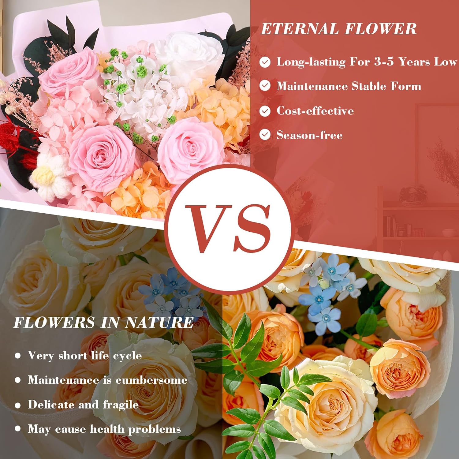 Pink Roses Artificial Flowers Bouquet Fake Rose Flower Bouquet Eternal Preserved Roses Bouquet For Valentine'S Day Anniversary Real Touch Flowers Birthday Gifts For Mom Grandma Women Party Home Decor