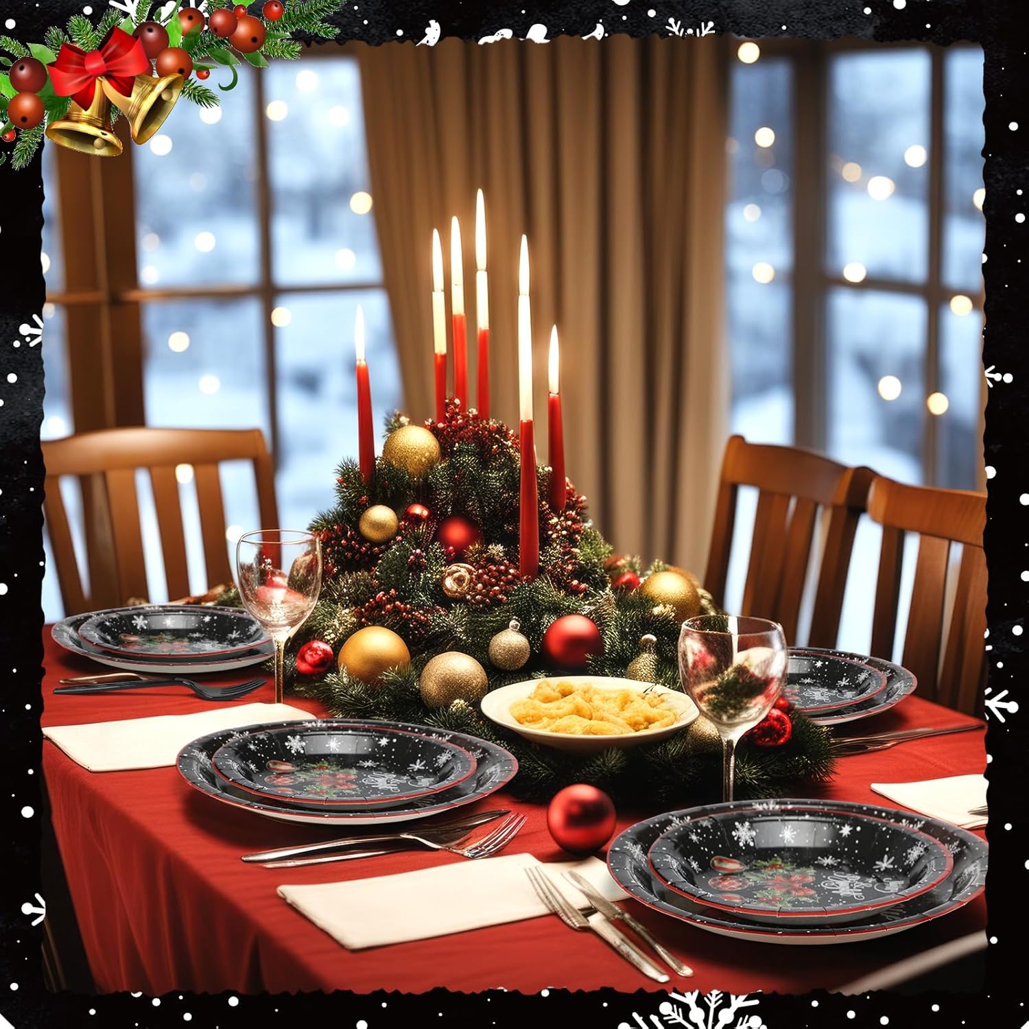 96 Pcs Merry Christmas Party Decorations For 24 Guests Snowman Christmas Paper Plates And Napkins Set Black Disposable Tableware Set Plates Napkins Forks For Xmas Winter Holiday Party Favors
