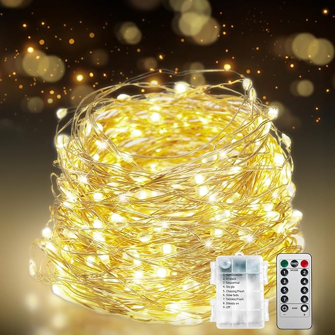 200 LED Battery Operated Fairy Lights 67FT Warm White String Lights with Remote 8 Modes Waterproof for Bedroom Wedding Christmas Decor
