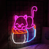 Sushi Cat Neon Sign Dimmable LED Wall Light for Japanese Restaurant Kitchen Café Decor