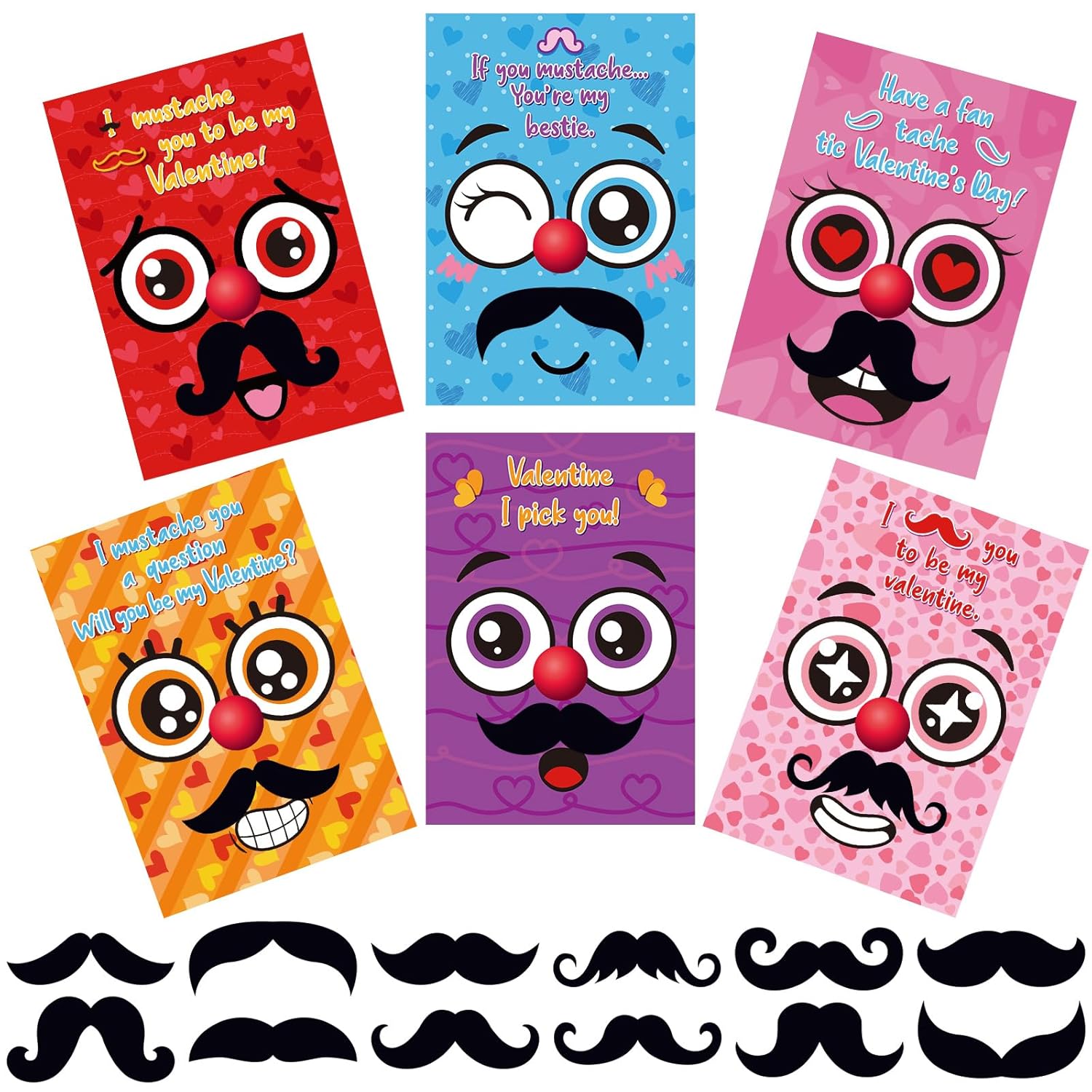 36 Set Valentines Day Gifts For Kids Valentine'S Cards With Funny Mustaches And Envelopes For Kids Classroom School Exchange Gift Valentines Party Favors