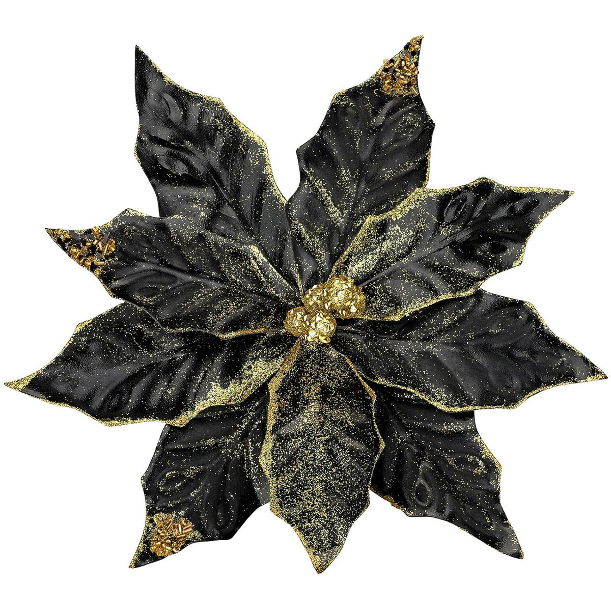 3 Pcs Artificial Christmas Flowers 11 Inch Glitter Poinsettia Picks Christmas Tree Ornaments Topper Decorations Black Poinsettias Flowers For Xmas New Year Wreath Garland Wedding Party Decor