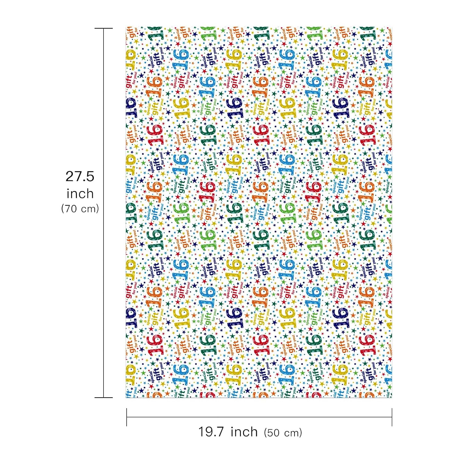 Birthday Wrapping Paper Sheet - 6 Sheets Colorful 16Th Birthday Design Folded Flat For Party, Baby Showers - 19.7 Inch X 27.5 Inch Per Sheet