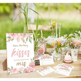 How Many Kisses Bridal Shower Games, How Many Kisses For The Soon To Be Mrs, 1 Wooden Sign With 50 Cards, Pink Flowers Guessing Game For Wedding, Bachelorette Party, Engagement Decoration
