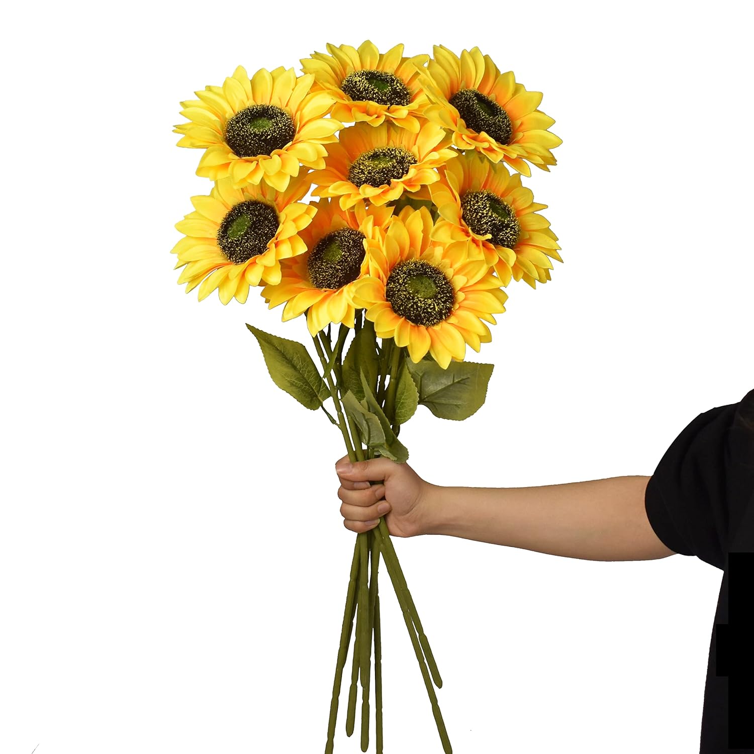 Artificial Sunflowers Flowers 8Pcs Single Long Stem Large Faux Silk Sunflower Flower Bouquets For Wedding Party Bulk Yellow Centerpieces Home Decor