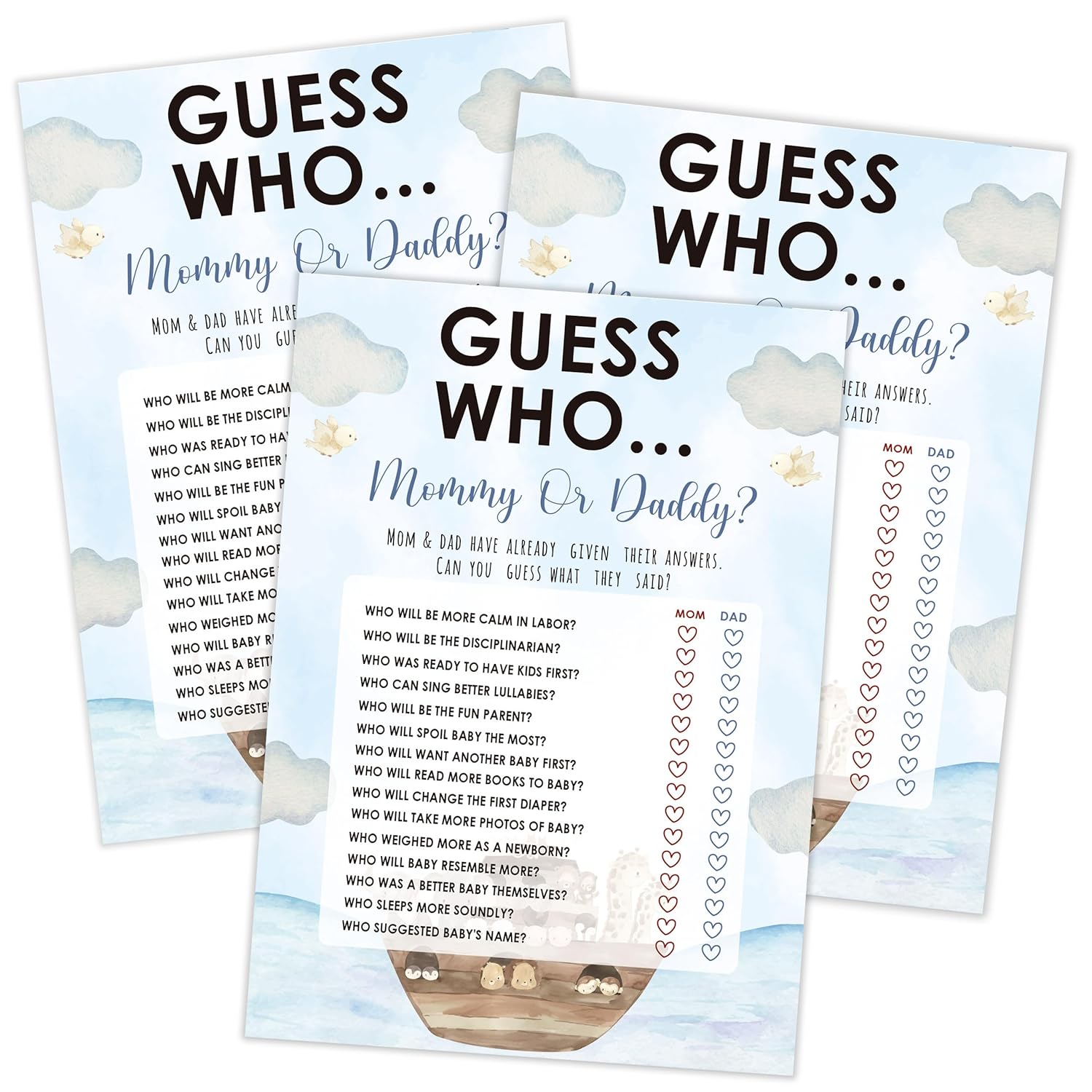 Noah'S Ark Guess Who Mommy Or Daddy Game, Baby Shower Games, Pack Of 30 Game Cards, Gender Neutral Boy Or Girl - Fa53