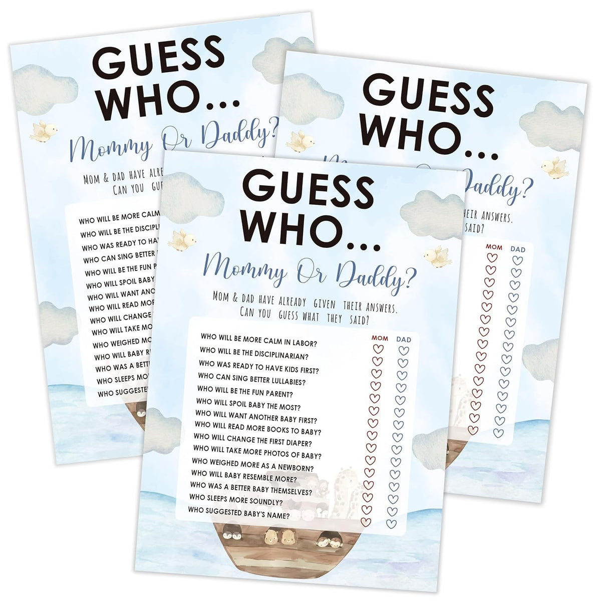 Noah'S Ark Guess Who Mommy Or Daddy Game, Baby Shower Games, Pack Of 30 Game Cards, Gender Neutral Boy Or Girl - Fa53