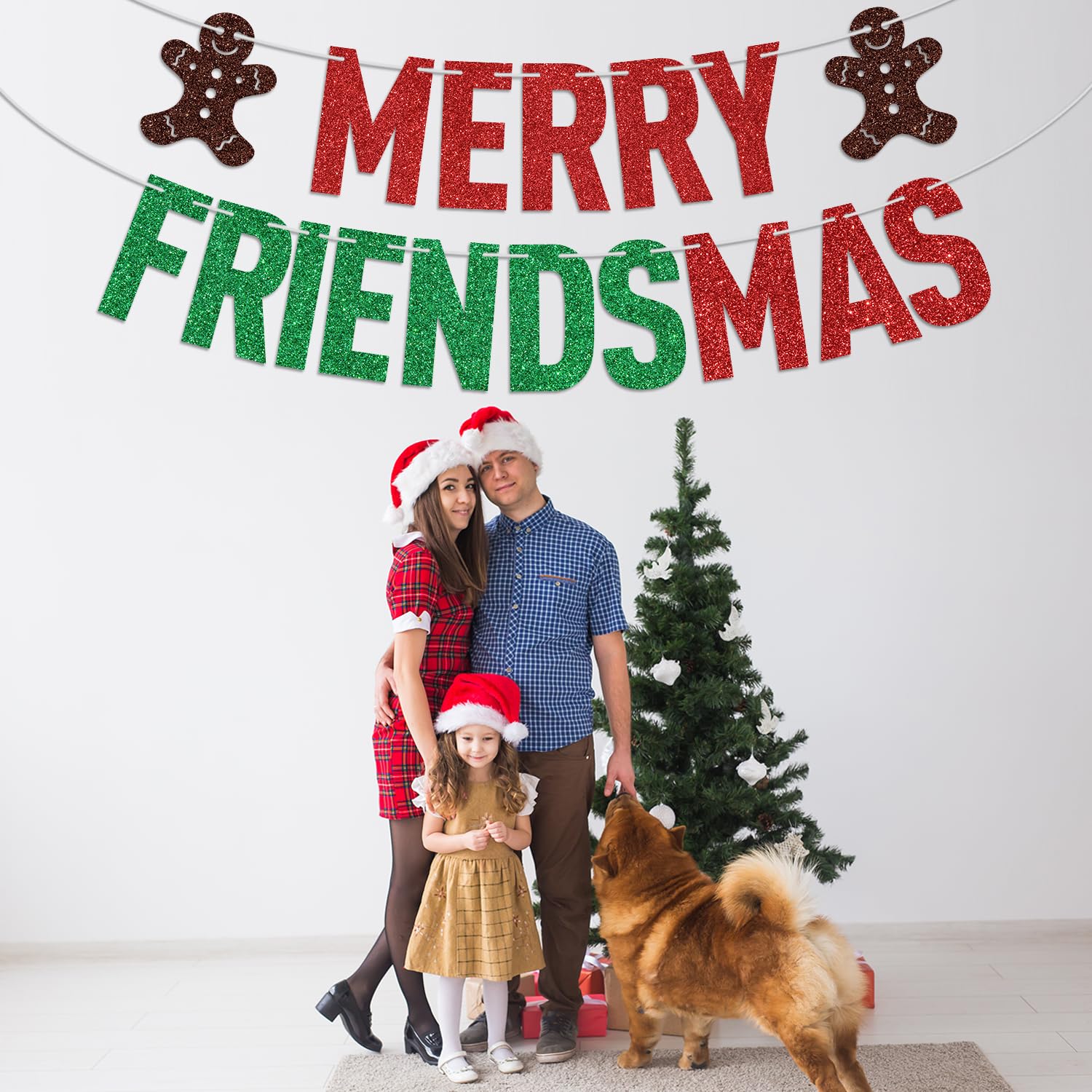 Red Glitter Merry Friendsmas Banner, Merry Christmas/Drink Up Grinches, Xmas Friends Christmas Holiday Party Decorations Supplies