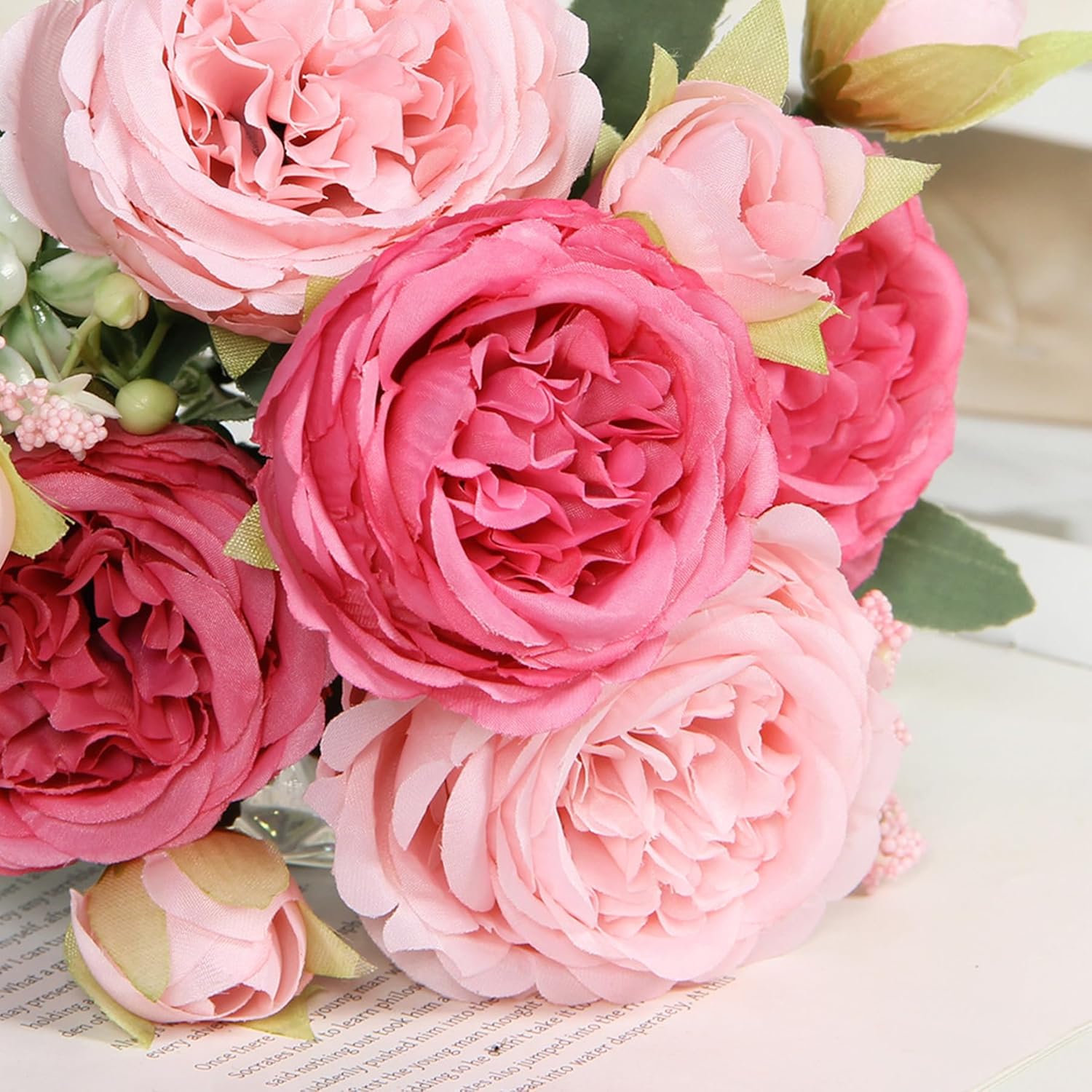 3 Pack Peonies Artificial Flowers, Mixed Pink Fake Flowers Silk Peony Flowers Bouquet Decor For Floral Arrangement Wedding Home Table Centerpiece Vase Party Indoor Outdoors Decoration