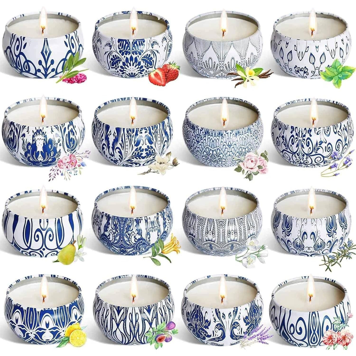 Scented Candles Gifts Set 16 Pack Soy Wax Travel Tin Jar Candles For Home 2.5 Oz For Mom For Christmas, Birthday, Thanksgiving, Mother'S Day