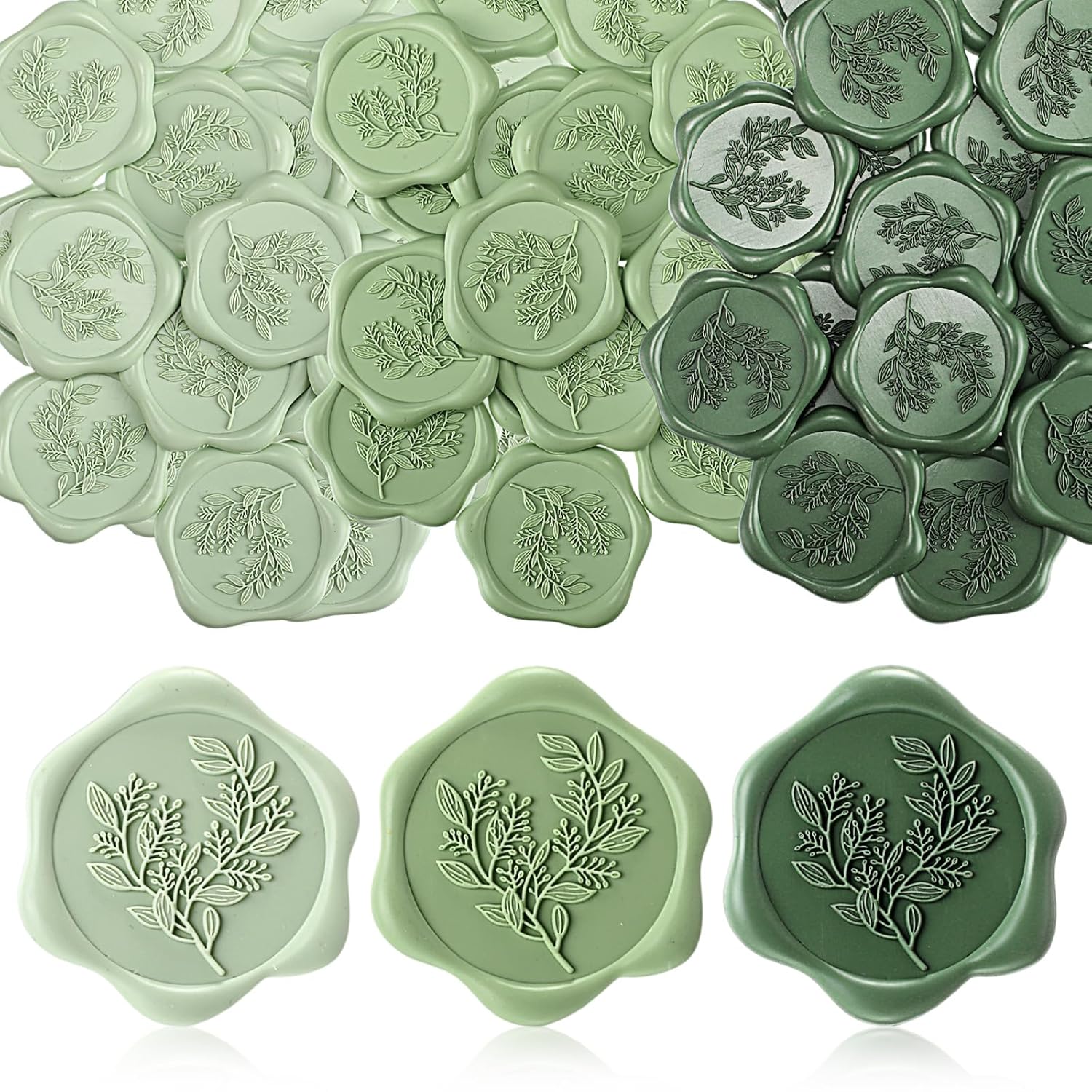 50 Pcs Sage Green Wax Seal Stickers For Wedding Invitation Envelope Eucalyptus Self- Adhesive Stickers For Invitation Cards Christmas Cards, Gift Wrapping, Party Menu Decor