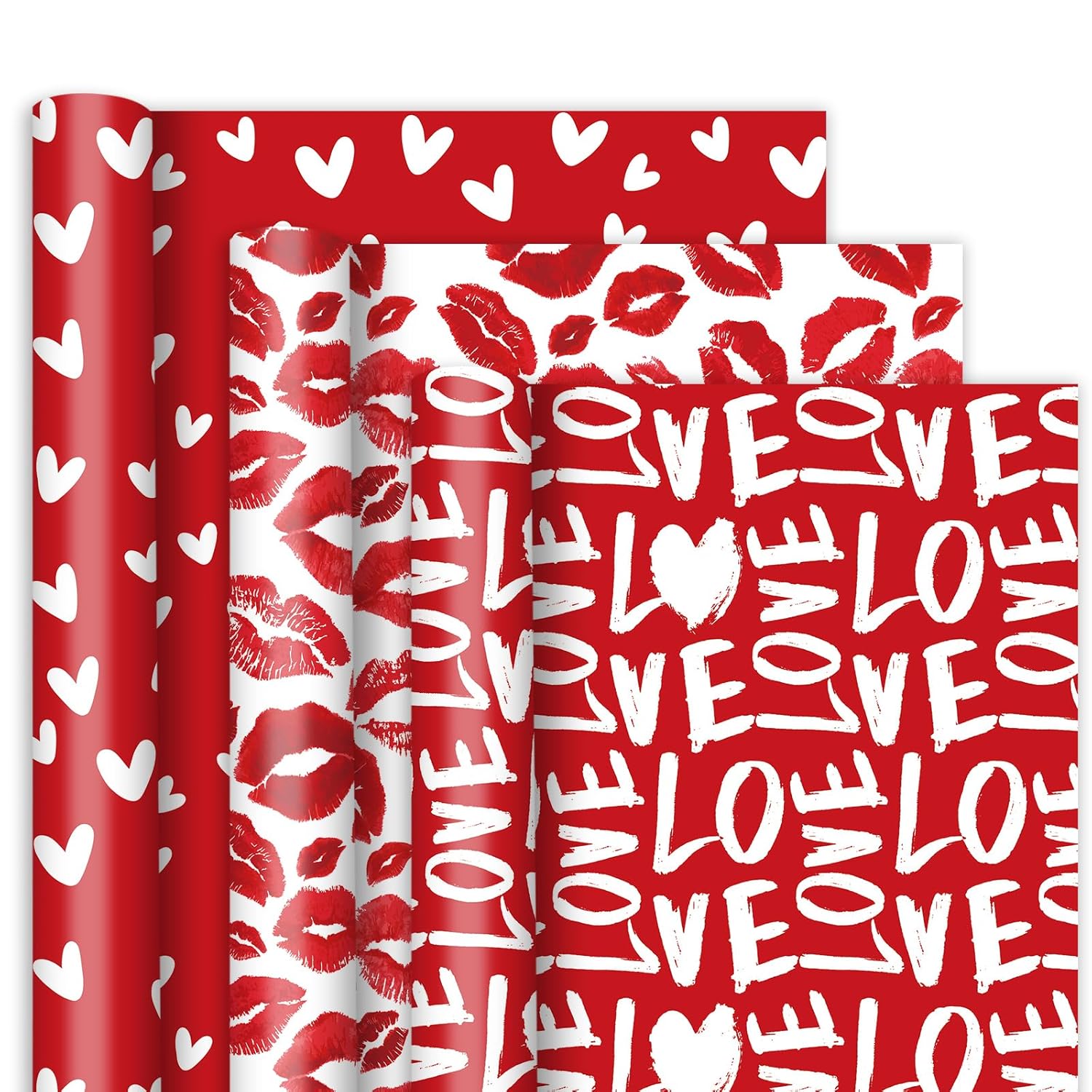 3 Rolls Valentine'S Day Wrapping Paper - Mini Roll - 17 Inch X 16.4 Ft Love Heart Lip Print Gift Wrap Paper Red Art Paper For Wedding Anniversary Diy Crafts Baby Shower Birthday