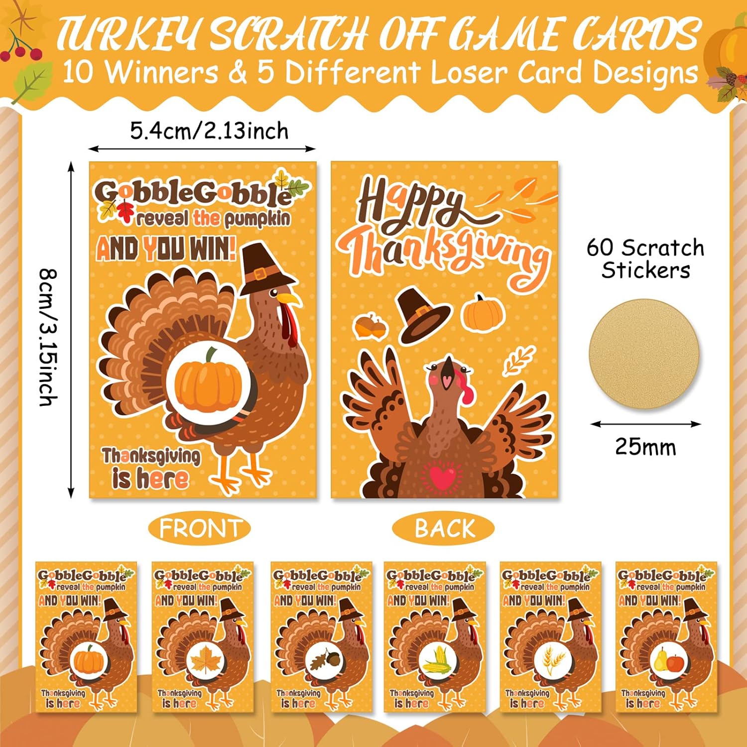60 Set Happy Thanksgiving Scratch Off Game Cards Thanksgiving Turkey Fall Festival Party Game Activities For Adults 10 Winners 50 Loser Card Designs For Family Group Fun Dinner Activities
