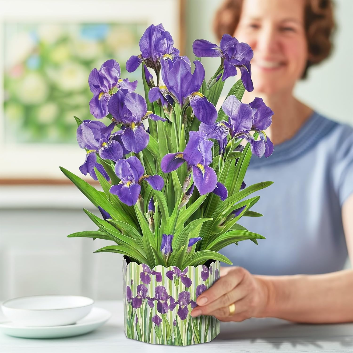 3D Greeting Cards Pop Up Cards 16" Iris Paper Flower Bouquet Gifts For Women Mom Wife Birthday, Anniversary, Get Well Cards With Note Card & Envelope, Romantic Iris