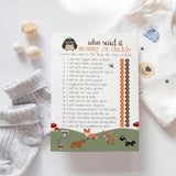Woodland Mommy Or Daddy Baby Shower Game - 25 Pack - Guess Who Activity Cards - Cute Rustic Gender Reveal Themes For Boys Or Girls - Printed 5X7 Set