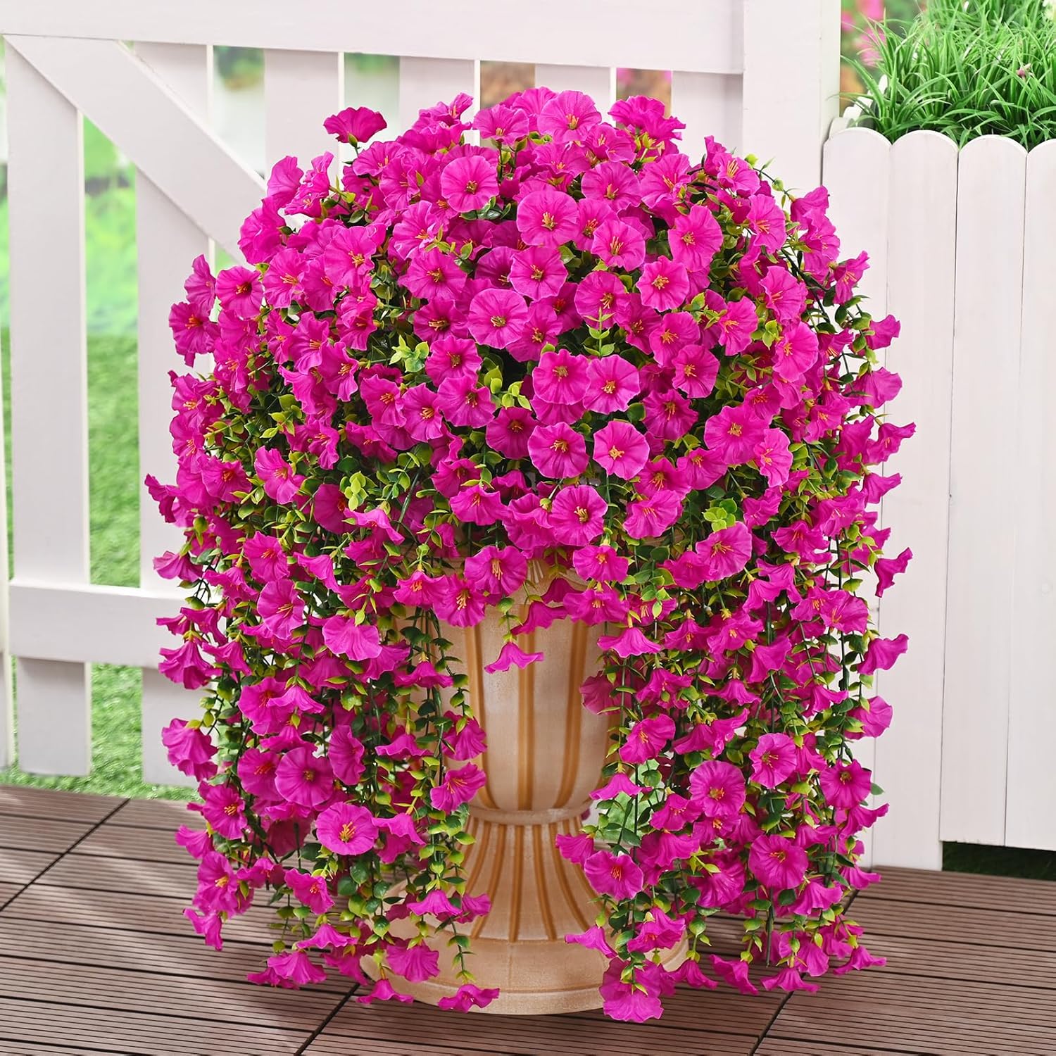 4 Pcs Look Real Artificial Flowers For Outdoors, Realistic Artificial Hanging Flowers For Outdoors, Uv Resistant Fake Hanging Plants Silk Petunia Faux Flowers For Porch Patio, Fuchsia