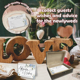Blue Hydrangea Bridal Shower Advice Cards & Wooden Box Set - 50Pcs Advice And Wishes For The Mr And Mrs - Wedding Party Games For Reception Bridal Shower Decorations & Supplies - A02