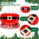 52 Pcs Santa Belt Christmas Oval Paper Plates Platters 10" X 12.5" Large Disposable Platters Santa Christmas Plates Red And Green Dinnerware Set Xmas Dinner Plates Table Decorations