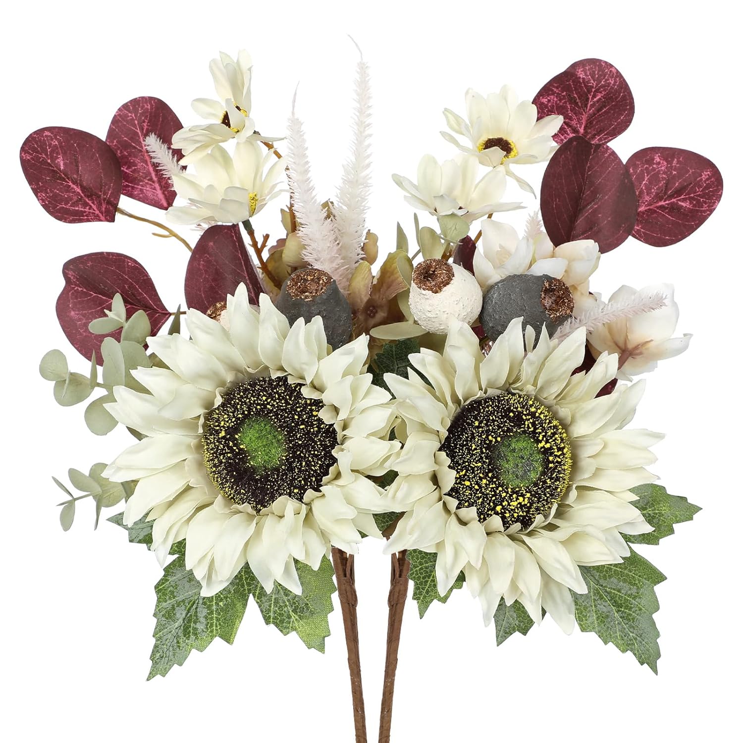 Fall Floral Stems, 2 Bundles White Sunflowers Artificial Flowers 13.7 Inch Silk Fake Fall Flowers Bouquet Faux Floral Stems Sunflower Centerpieces For Tables Wedding Thanksgiving Autumn Decor