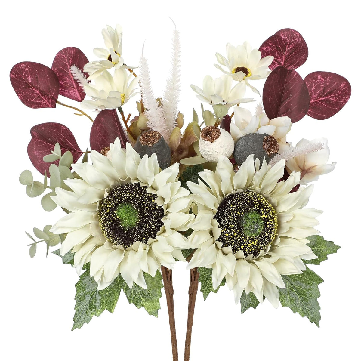Fall Floral Stems, 2 Bundles White Sunflowers Artificial Flowers 13.7 Inch Silk Fake Fall Flowers Bouquet Faux Floral Stems Sunflower Centerpieces For Tables Wedding Thanksgiving Autumn Decor