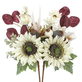 Fall Floral Stems, 2 Bundles White Sunflowers Artificial Flowers 13.7 Inch Silk Fake Fall Flowers Bouquet Faux Floral Stems Sunflower Centerpieces For Tables Wedding Thanksgiving Autumn Decor