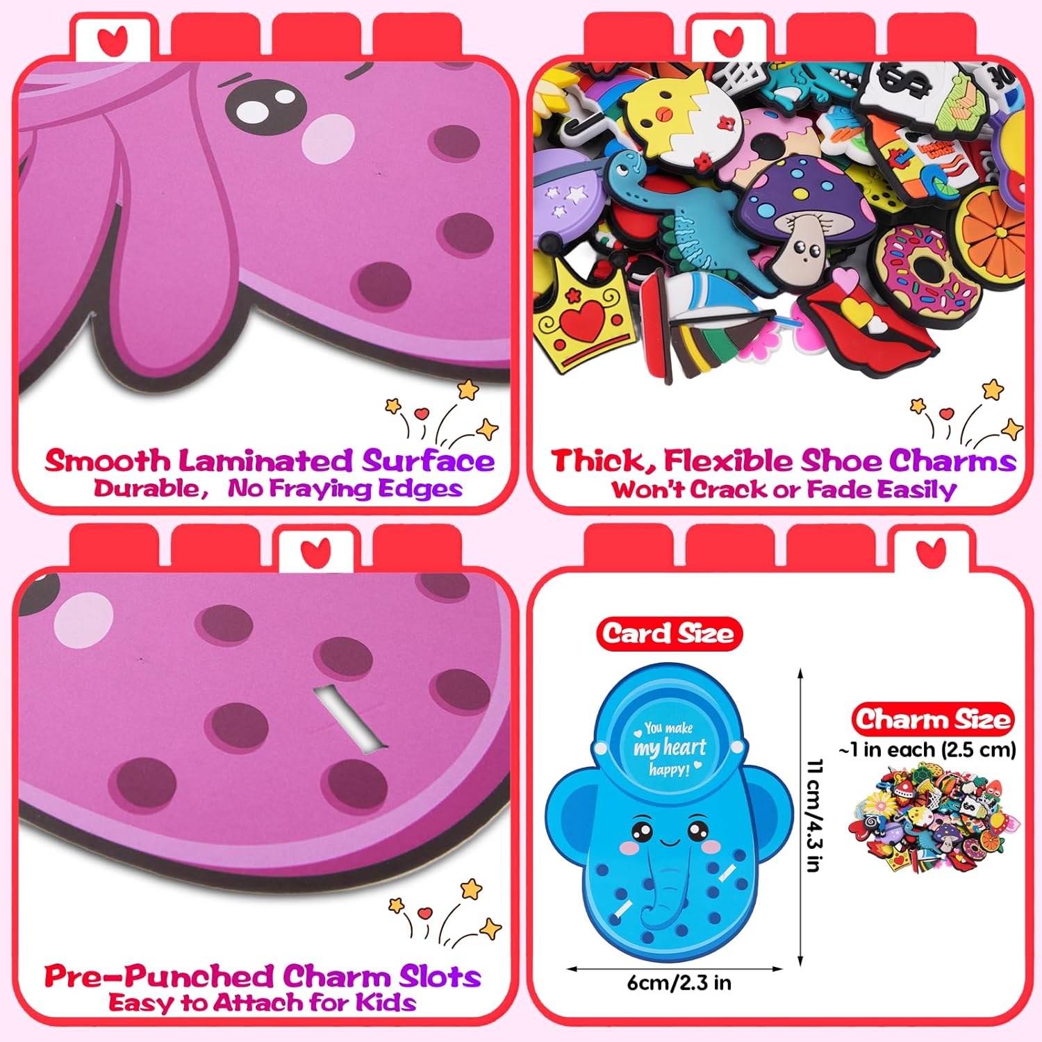 150Pcs Valentines Day Cards Sets For Kids School Classroom, 50 Pcs Cute Animal Valentine'S Cards With 100 Pcs Shoe Charms Bulk Gifts For Kids Boys Girls, Kid’S Happy Valentines Day Exchange Cards