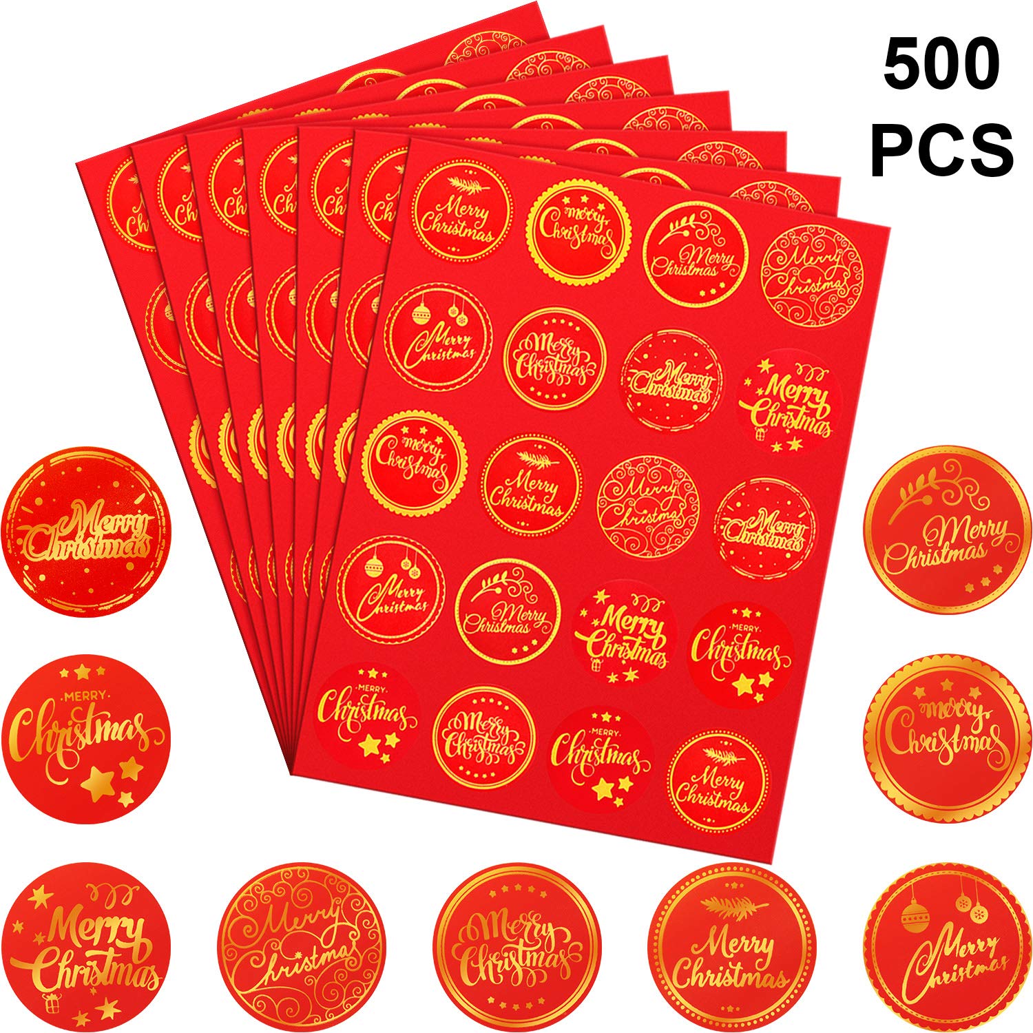 500 Pieces Merry Christmas Round Label Stickers - Gold Foil Envelope Stickers For Cards, Gift Envelopes, Boxes, Bag Sealing And Decorations