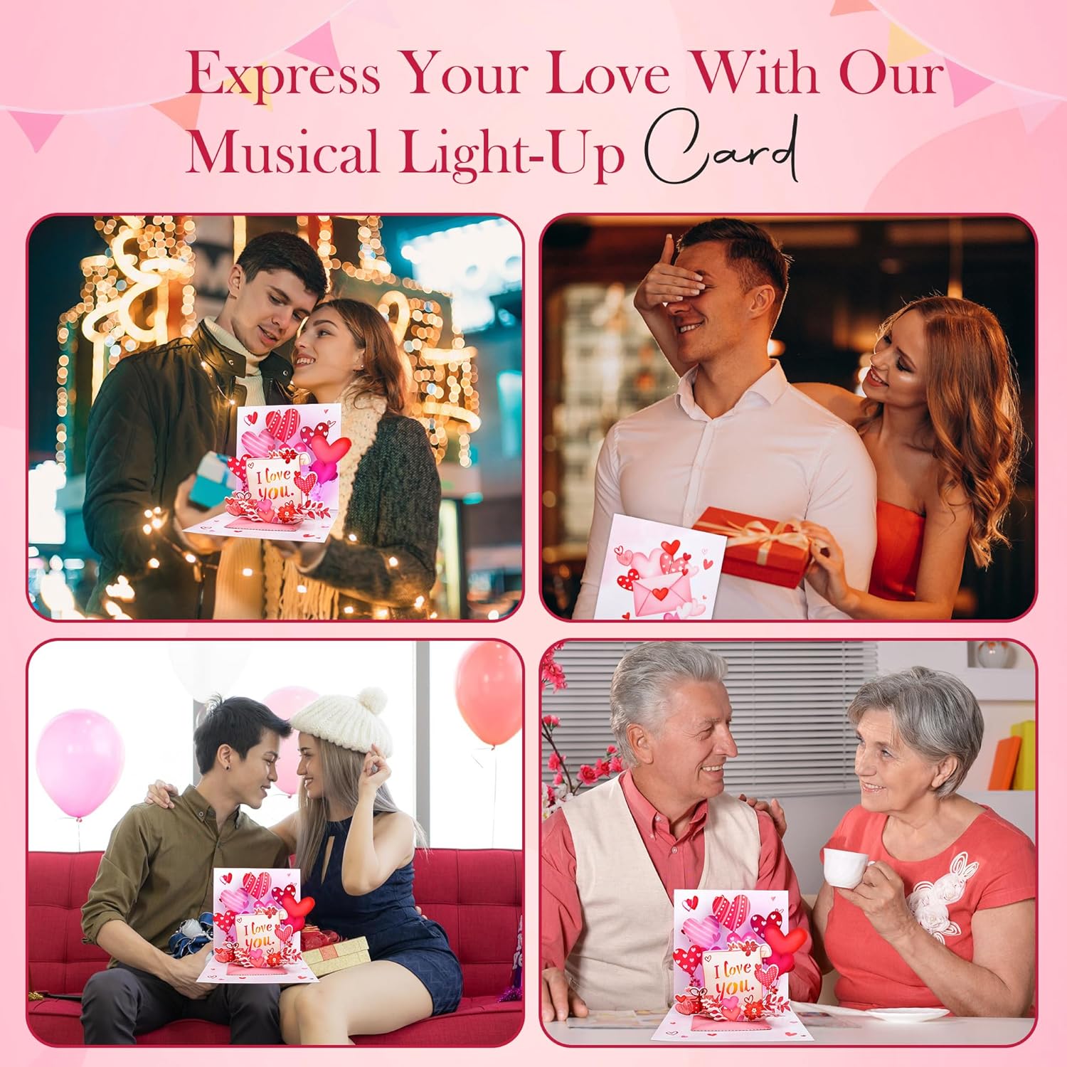 3D I Love You Card - Popup Musical Cards With Light Up- Romantic Greeting Card - Anniversary, Birthday Or Special Occasion - Blank Note Card & Envelope Included - Pop Up Cards