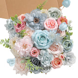 Artificial Flowers Roses Fake Flowers With Stems Blue Pink Artificial Flowers For Diy Bridal Bouquets Faux Flowers Centerpieces For Table Home Decor