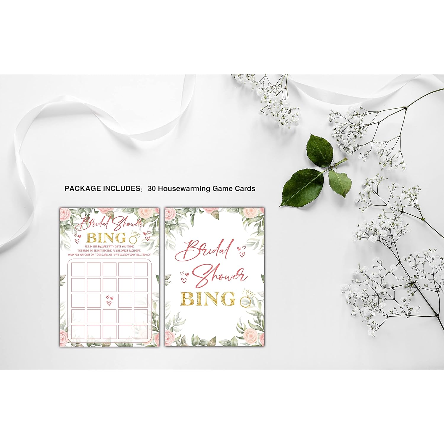 Bridal Shower Games - Bridal Shower Bingo Wedding Party Game - Boho Floral Greenery Bachelorette/Engagement Party Supplies Activities - Pack Of 30 Game Cards (A15)