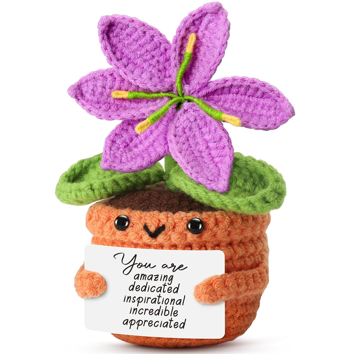 Crochet Purple Lily Flower – Valentines Day Romantic Gift For Women, Friends, Coworkers – Positive Artificial Potted Plant For Her, Him, Teacher, Mom, Birthday, Mother’S Day Easter Spring Decor