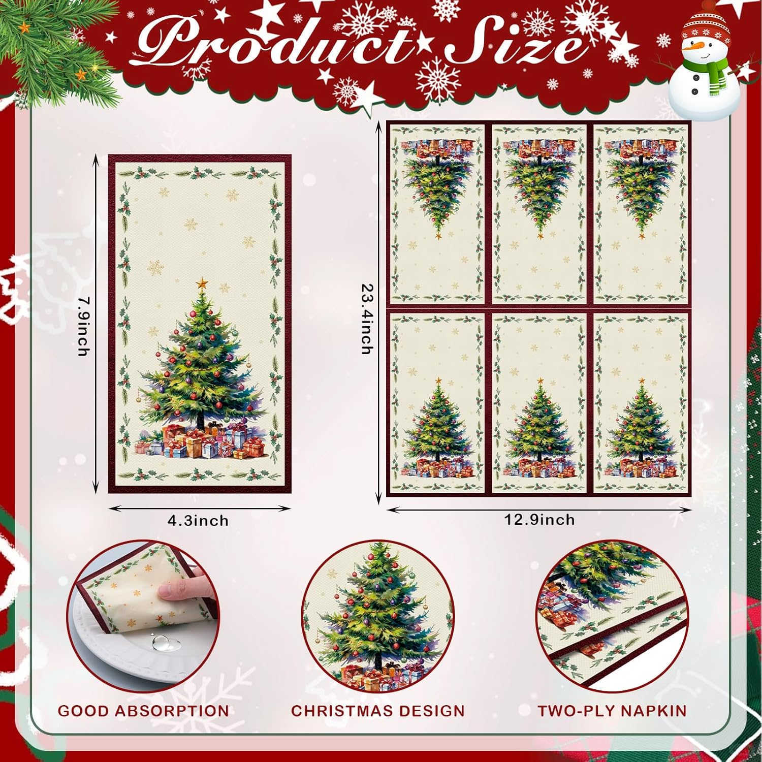 100 Pcs Christmas Thanksgiving Paper Napkins 2 Ply Merry Christmas Fall Thanksgiving Dinner Napkins Disposable Guest Towel For Winter Holiday Cocktail Party Decor Supplies (Warm Gift)