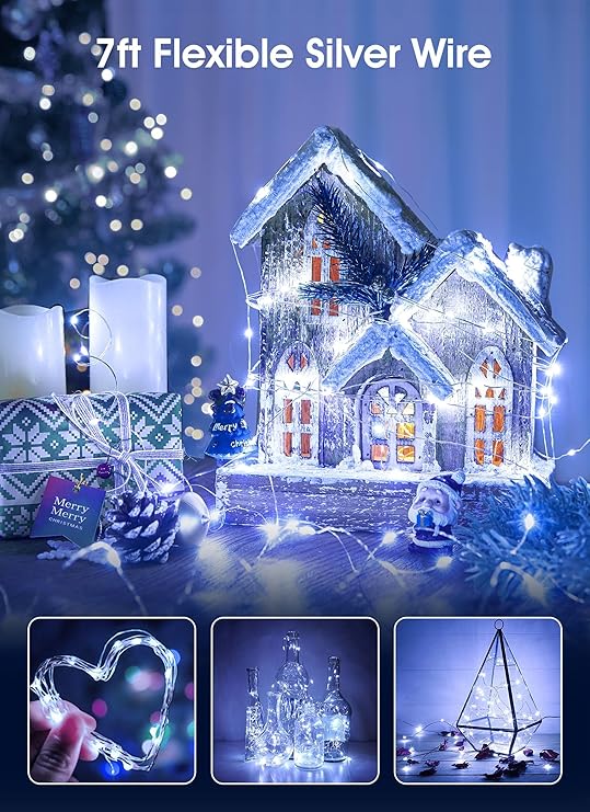 12 Pack Battery Operated Fairy Lights 7FT 20 LED White Waterproof Silver Wire String Lights for Wedding Party Decor