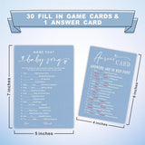 Name That Babysong Game Set - Minimalism Blue - 30 Double-Sided Fill In Style Game Cards With Answer Cards, Gender Reveal, Party Favor & Supplies - A05