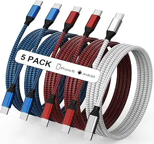 5 Pack 60W USB C to USB C Braided Fast Charging Cable 3FT 6FT 10FT