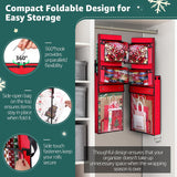Wrapping Paper Organizer Storage, Double-Sided Hanging Gift Wrap Roll Holder For Christmas, 63"X13" Over Door Present Bag Container For Room Closet, Red Wrapper Station For Birthday