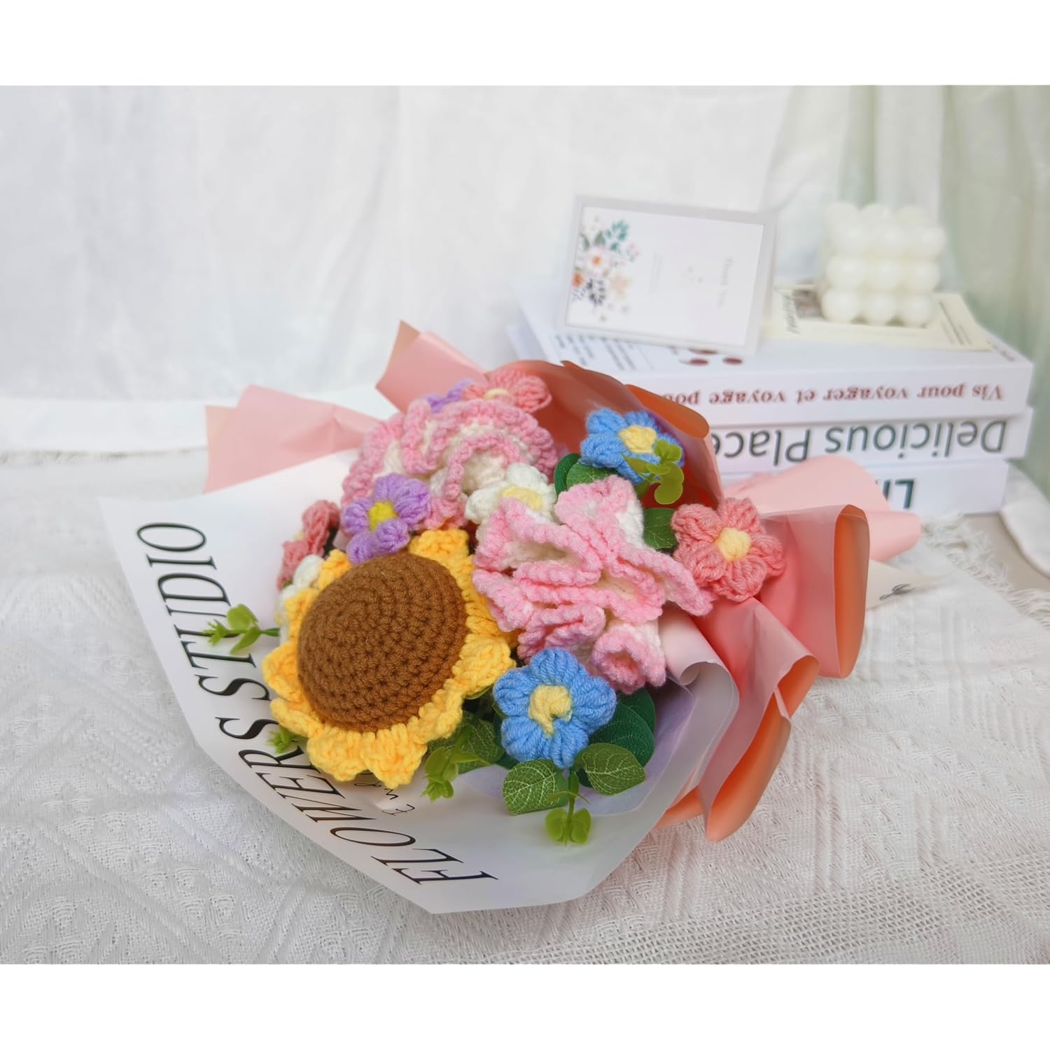 Crochet Flowers Bouquet,Handmade Knitted Carnation Daisy Artificial Flowers Home Decor Gift For Mother'S Day Birthday Wedding Christmas Thanksgiving Anniversary Pink