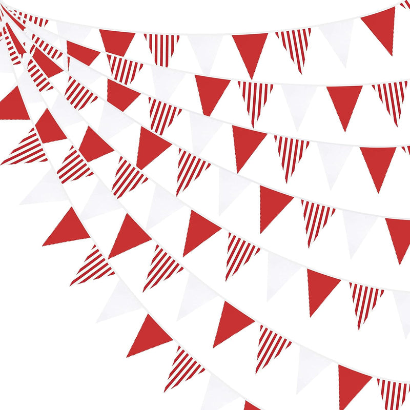 32Ft Red And White Striped Pennant Banner Fabric Triangle Flag Bunting