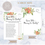 White Floral Peach Guess Who Mommy Or Daddy Game, Baby Shower Games, Pack Of 30 Game Cards, Gender Neutral Boy Or Girl - Fa35
