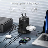 Tower Power Strip 10 Outlets 4 USB Ports 20W USB C Surge Protector 2100J 6.5FT Cord