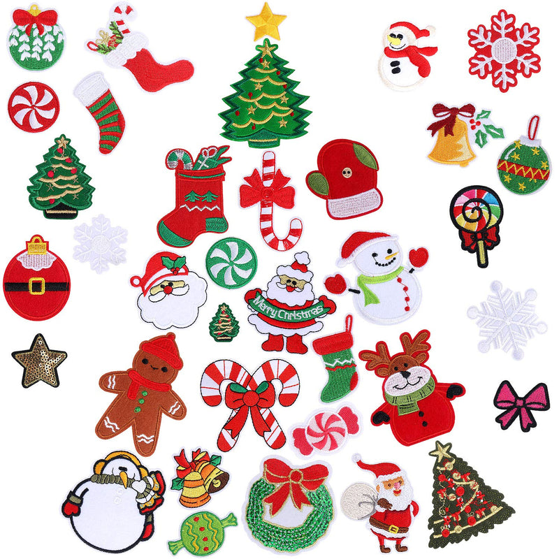 36Pcs Christmas Iron On Patches Embroidered Sew Applique Repair Patch For Craf