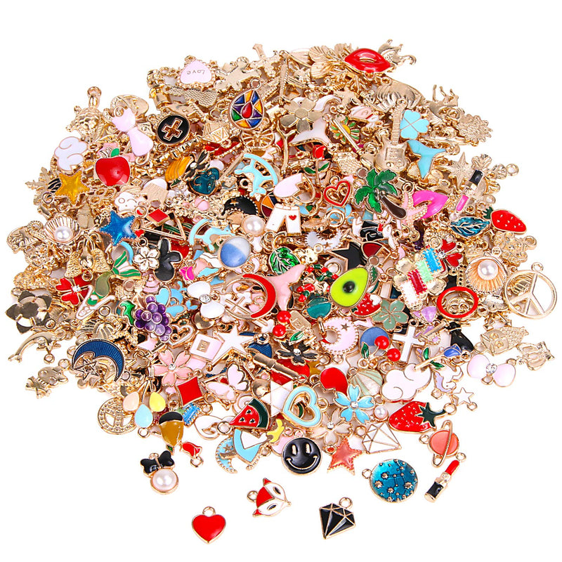 350Pcs Wholesale Bulk Lots Jewelry Making Charms Assorted Gold Plated Enamel P