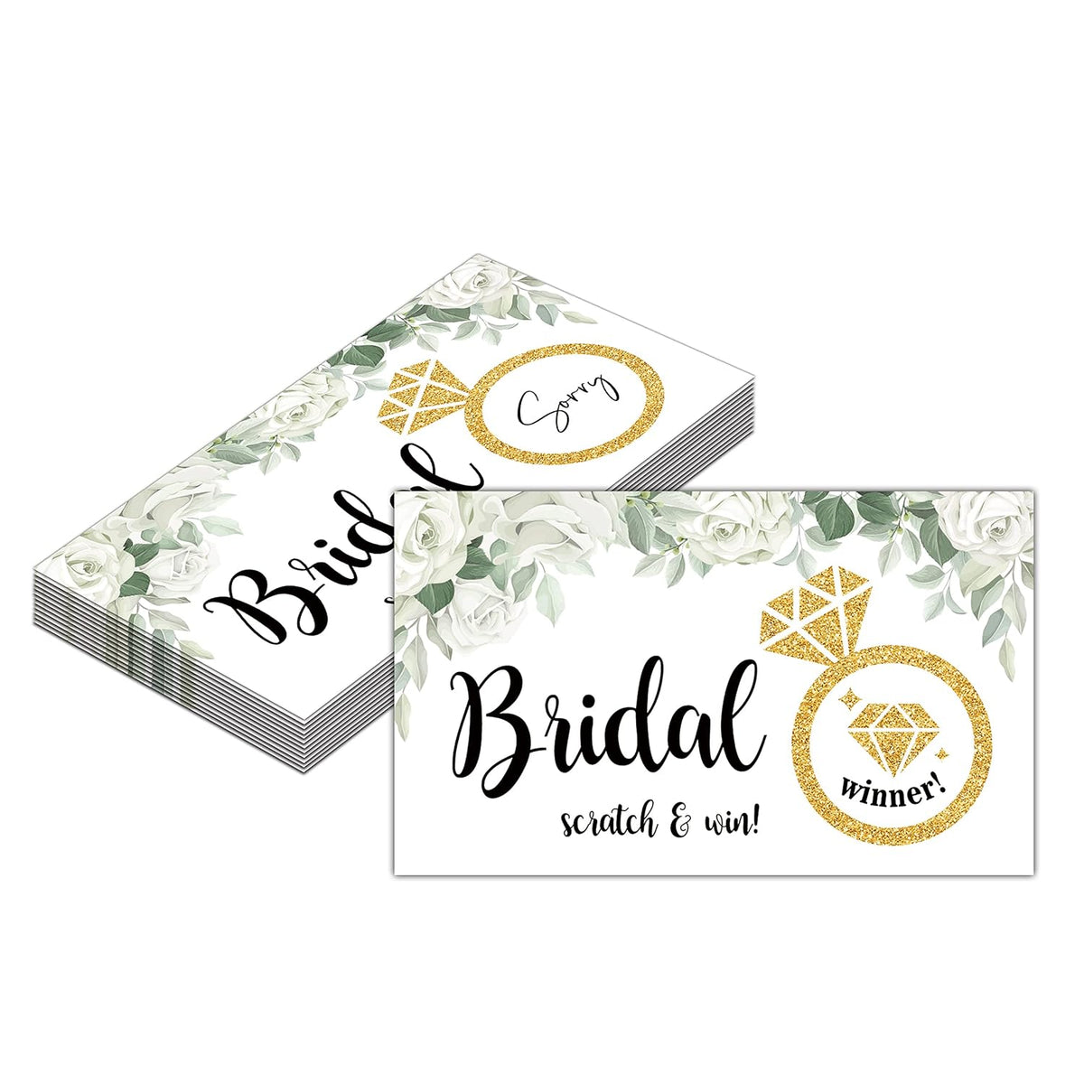 Bridal Shower Scratch Off Game Cards - Glitter Diamond Ring - Greenery Floral Wedding Shower Ideas - Bride Shower Party Activities & Supplies - Bachelorette/ Engagement Party Decorations - 50 Pack(04)