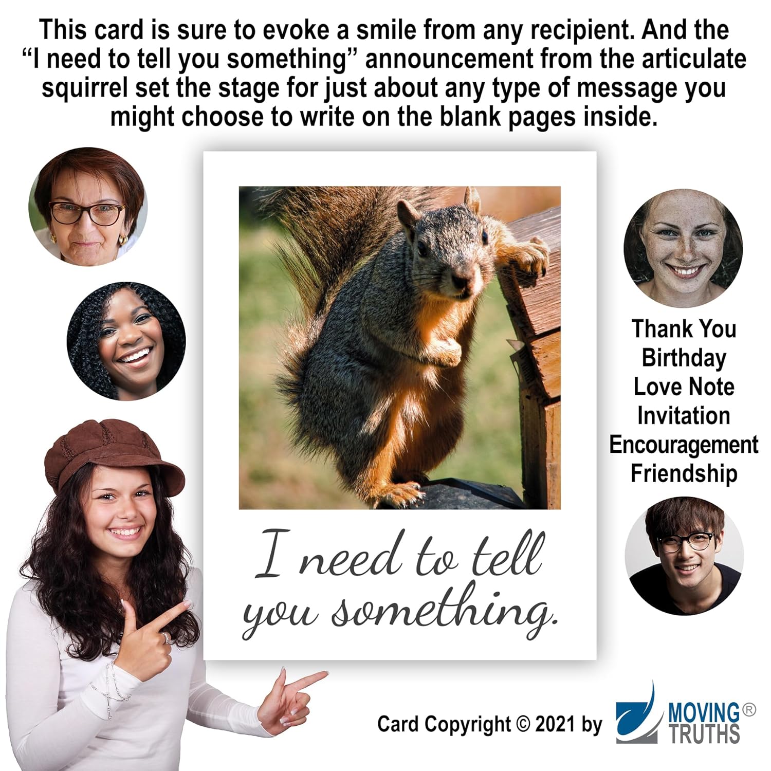Articulate Squirrel Blank Inside Funny Greeting Card | I Need To Tell You Something Card | 4.25 X 5.5 Inches Folded