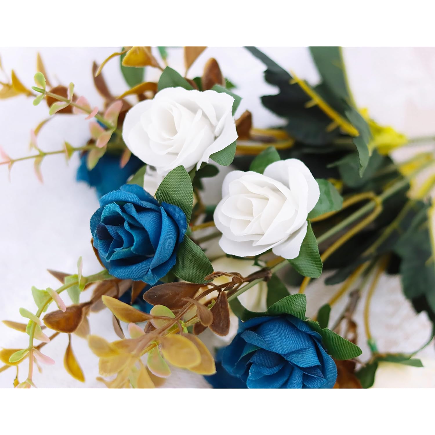 Artificial Flowers,2 Packs Of Artificial Roses.24 Little Rose Silk Flowers. Plastic Flowers,Plants For Home Hotel Wedding Christmas Tables Decorations.Cemetery Flowers Dark Blue